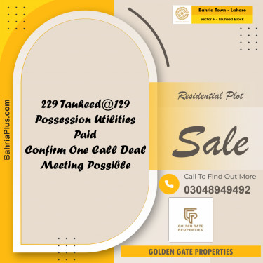 10 Marla Residential Plot for Sale in Sector F - Tauheed Block -  Bahria Town, Lahore - (BP-350501)