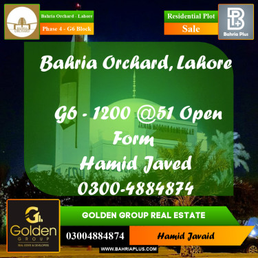 10 Marla Residential Plot for Sale in Phase 4 - G6 Block -  Bahria Orchard, Lahore - (BP-350511)