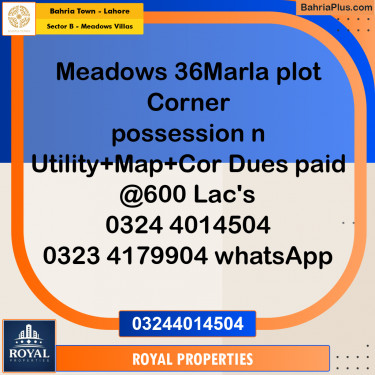 Residential Plot for Sale in Sector B - Meadows Villas -  Bahria Town, Lahore - (BP-350551)