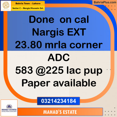 1 Kanal Residential Plot for Sale in Sector C - Nargis/Hussain Ext. -  Bahria Town, Lahore - (BP-350679)