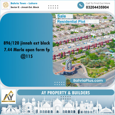 7 Marla Residential Plot for Sale in Sector E - Jinnah Ext. Block -  Bahria Town, Lahore - (BP-350785)