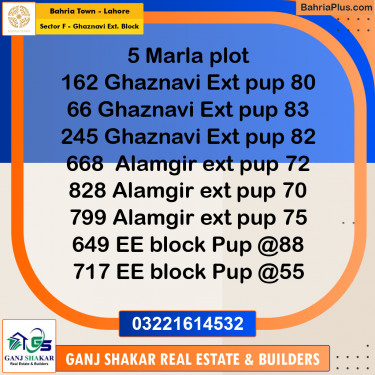 5 Marla Residential Plot for Sale in Sector F - Ghaznavi Ext. Block -  Bahria Town, Lahore - (BP-350797)