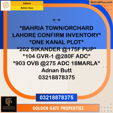 1 Kanal Residential Plot for Sale in Bahria Town, Lahore - (BP-350801)