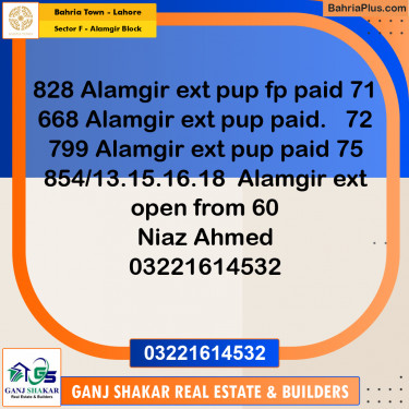 5 Marla Residential Plot for Sale in Sector F - Alamgir Block -  Bahria Town, Lahore - (BP-350829)