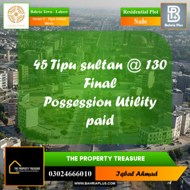 10 Marla Residential Plot for Sale in Sector F - Tipu Sultan Block -  Bahria Town, Lahore - (BP-350838)