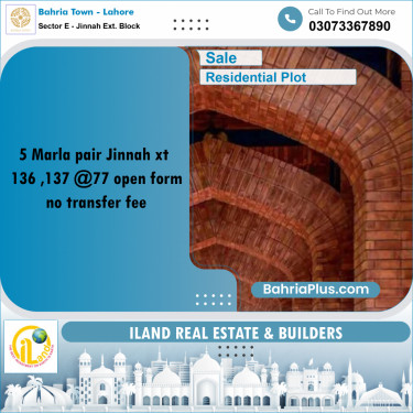5 Marla Residential Plot for Sale in Sector E - Jinnah Ext. Block -  Bahria Town, Lahore - (BP-350868)