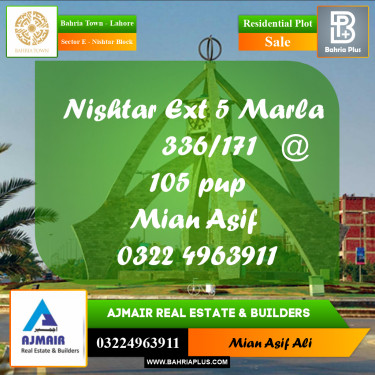 Residential Plot for Sale in Sector E - Nishtar Block -  Bahria Town, Lahore - (BP-350940)