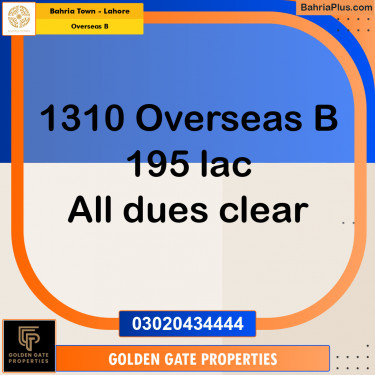 10 Marla Residential Plot for Sale in Overseas B -  Bahria Town, Lahore - (BP-350957)