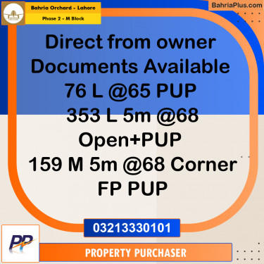 5 Marla Residential Plot for Sale in Phase 2 - M Block -  Bahria Orchard, Lahore - (BP-350983)