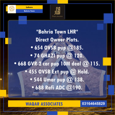 Residential Plot for Sale in Bahria Town, Lahore - (BP-350992)