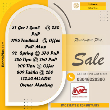 Residential Plot for Sale in Bahria Town, Lahore - (BP-350996)