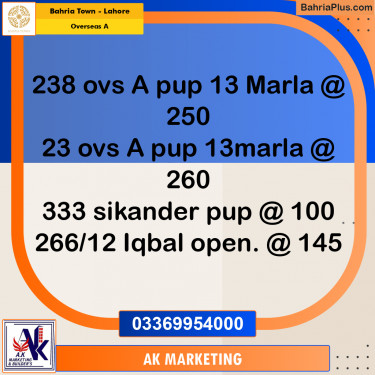 13 Marla Residential Plot for Sale in Overseas A -  Bahria Town, Lahore - (BP-351082)