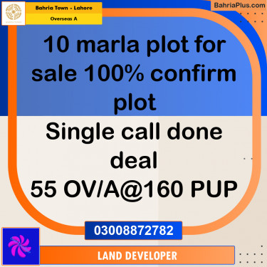 10 Marla Residential Plot for Sale in Overseas A -  Bahria Town, Lahore - (BP-351113)