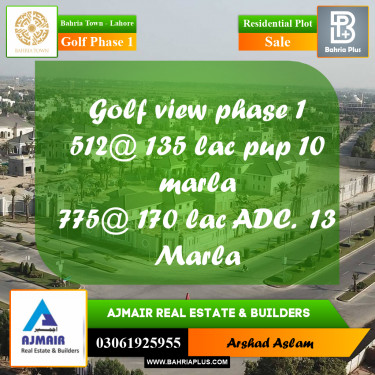 Residential Plot for Sale in Golf Phase 1 -  Bahria Town, Lahore - (BP-351178)