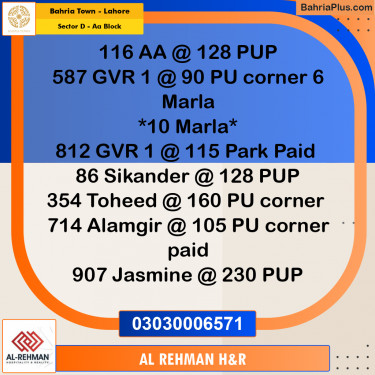 5 Marla Residential Plot for Sale in Sector D - AA Block -  Bahria Town, Lahore - (BP-351182)