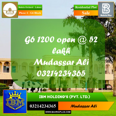 10 Marla Residential Plot for Sale in Phase 4 - G6 Block -  Bahria Orchard, Lahore - (BP-351323)