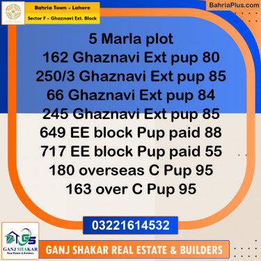 5 Marla Residential Plot for Sale in Sector F - Ghaznavi Ext. Block -  Bahria Town, Lahore - (BP-351387)