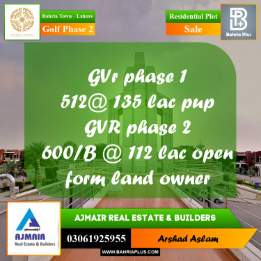 Residential Plot for Sale in Golf Phase 2 -  Bahria Town, Lahore - (BP-351431)
