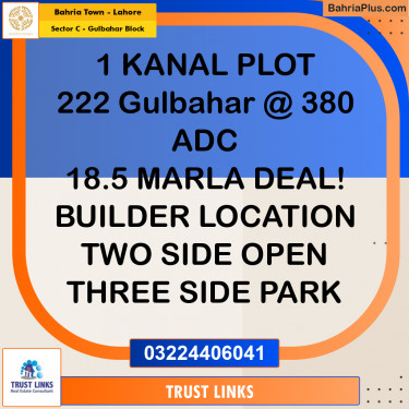 1 Kanal Residential Plot for Sale in Sector C - Gulbahar Block -  Bahria Town, Lahore - (BP-351475)