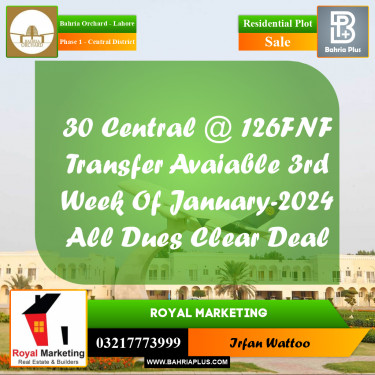 10 Marla Residential Plot for Sale in Phase 1 - Central District -  Bahria Orchard, Lahore - (BP-351539)