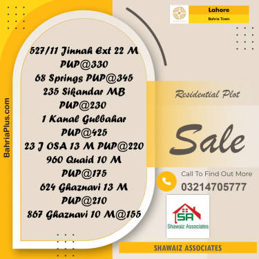 Residential Plot for Sale in Bahria Town, Lahore - (BP-351608)