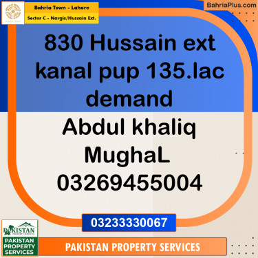 1 Kanal Residential Plot for Sale in Sector C - Nargis/Hussain Ext. -  Bahria Town, Lahore - (BP-351611)