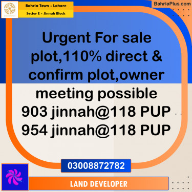 5 Marla Residential Plot for Sale in Sector E - Jinnah Block -  Bahria Town, Lahore - (BP-351612)