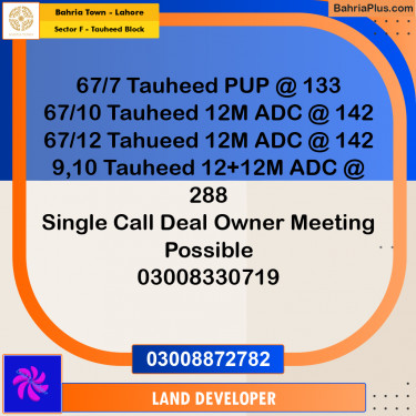 Residential Plot for Sale in Sector F - Tauheed Block -  Bahria Town, Lahore - (BP-351702)