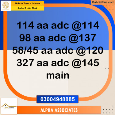 Residential Plot for Sale in Sector D - AA Block -  Bahria Town, Lahore - (BP-351710)