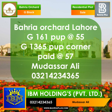 5 Marla Residential Plot for Sale in Phase 2 - G Block -  Bahria Orchard, Lahore - (BP-351738)