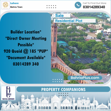 Residential Plot for Sale in Bahria Town, Lahore - (BP-351940)