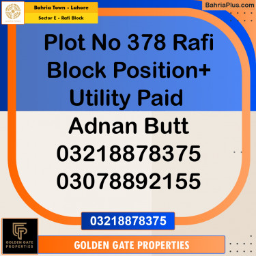 10 Marla Residential Plot for Sale in Sector E - Rafi Block -  Bahria Town, Lahore - (BP-352006)