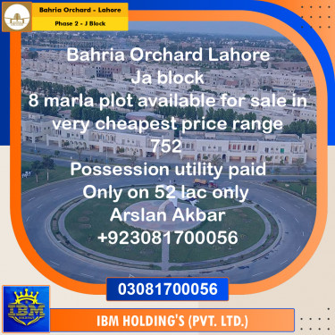 8 Marla Residential Plot for Sale in Phase 2 - J Block -  Bahria Orchard, Lahore - (BP-352023)