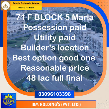 5 Marla Residential Plot for Sale in Phase 2 - F Block -  Bahria Orchard, Lahore - (BP-352043)