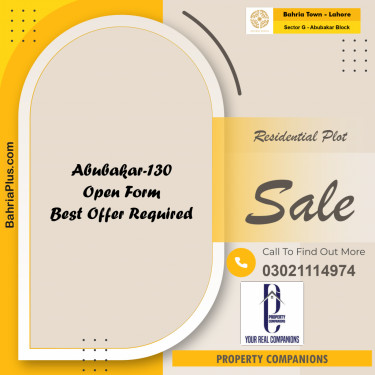 10 Marla Residential Plot for Sale in Sector G - Abubakar Block -  Bahria Town, Lahore - (BP-352092)