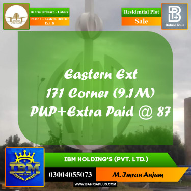 8 Marla Residential Plot for Sale in Phase 1 - Eastern District Ext. II -  Bahria Orchard, Lahore - (BP-352095)