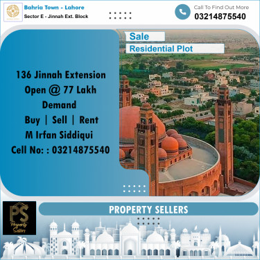 5 Marla Residential Plot for Sale in Sector E - Jinnah Ext. Block -  Bahria Town, Lahore - (BP-352114)