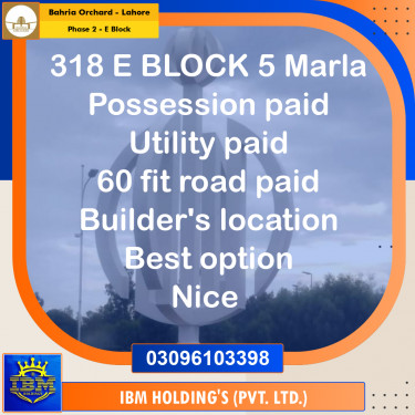 5 Marla Residential Plot for Sale in Phase 2 - E Block -  Bahria Orchard, Lahore - (BP-352190)