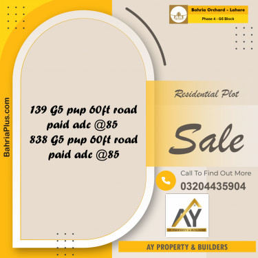 10 Marla Residential Plot for Sale in Phase 4 - G5 Block -  Bahria Orchard, Lahore - (BP-352196)