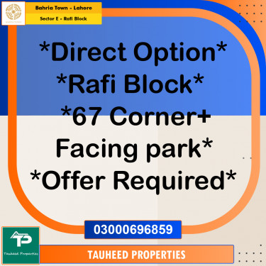 10 Marla Residential Plot for Sale in Sector E - Rafi Block -  Bahria Town, Lahore - (BP-352218)