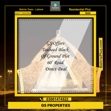 10 Marla Residential Plot for Sale in Sector F - Tauheed Block -  Bahria Town, Lahore - (BP-352219)