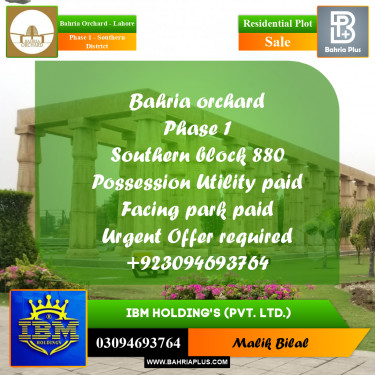 8 Marla Residential Plot for Sale in Phase 1 - Southern District -  Bahria Orchard, Lahore - (BP-352255)