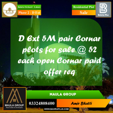5 Marla Residential Plot for Sale in Phase 2 - D Ext -  Bahria Orchard, Lahore - (BP-352259)