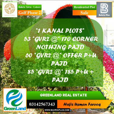 1 Kanal Residential Plot for Sale in Golf Phase 2 -  Bahria Town, Lahore - (BP-352277)