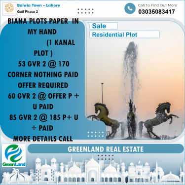 1 Kanal Residential Plot for Sale in Golf Phase 2 -  Bahria Town, Lahore - (BP-352300)