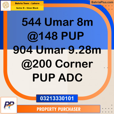 8 Marla Residential Plot for Sale in Sector B - Umer Block -  Bahria Town, Lahore - (BP-352531)