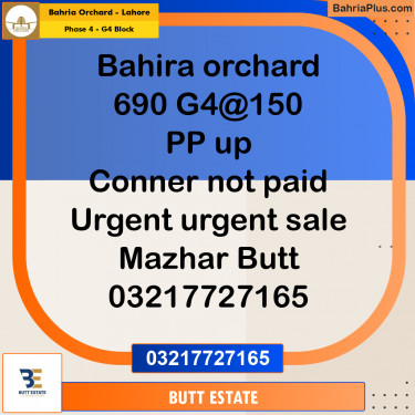 1 Kanal Residential Plot for Sale in Phase 4 - G4 Block -  Bahria Orchard, Lahore - (BP-352543)