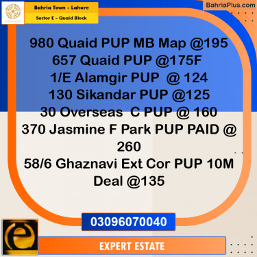10 Marla Residential Plot for Sale in Sector E - Quaid Block -  Bahria Town, Lahore - (BP-352589)