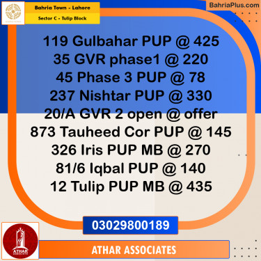 20 Marla Residential Plot for Sale in Sector C - Tulip Block -  Bahria Town, Lahore - (BP-352601)