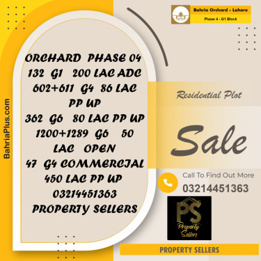 20 Marla Residential Plot for Sale in Phase 4 - G1 Block -  Bahria Orchard, Lahore - (BP-352613)
